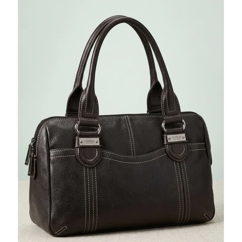 Tignanello Handbag Brownish Black Genuine Leather Purse Tote